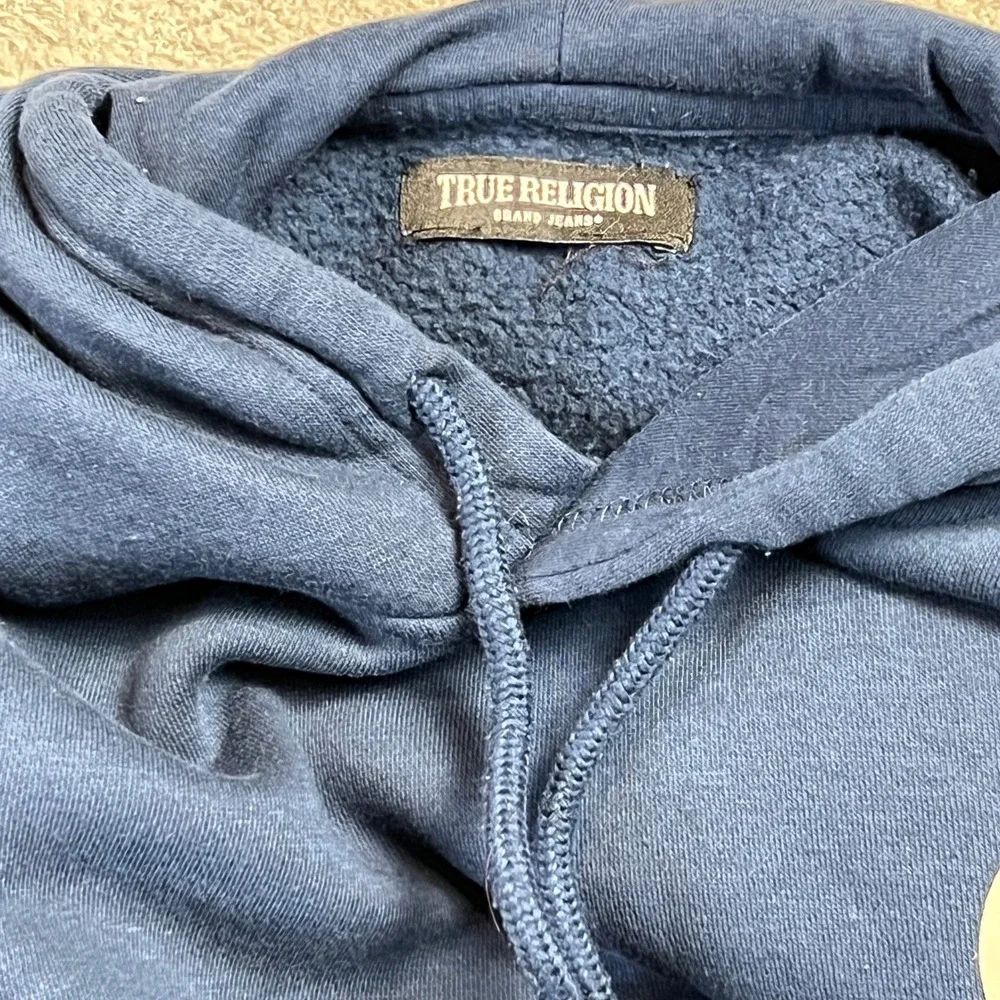 True Religion Hoodie Mens Medium Blue Horseshoe‎ Logo Pullover Sweatshirt